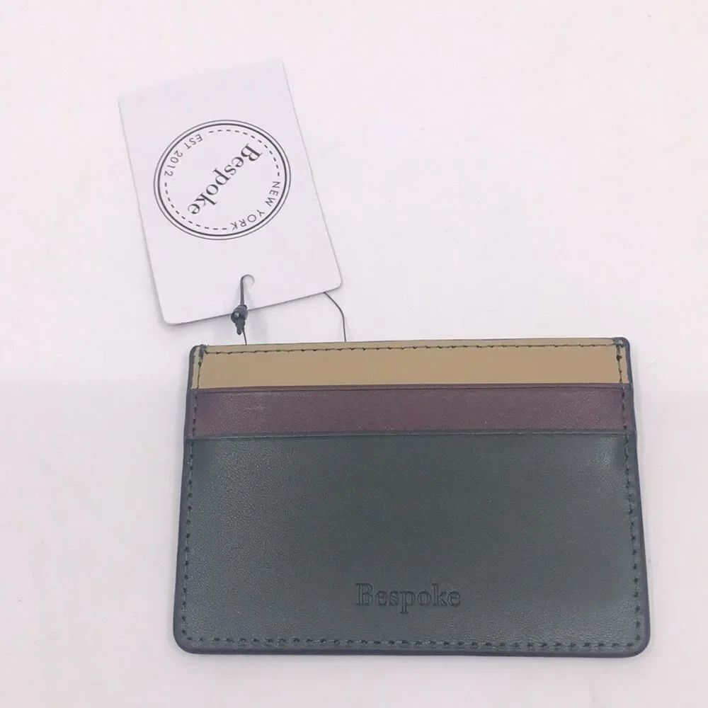 NWT Bespoke Unisex Dark Green Colorblock Leather Card Holder Wallet